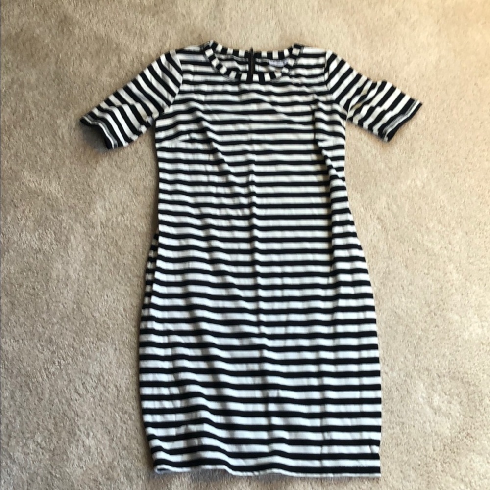 Black and white striped maternity dress